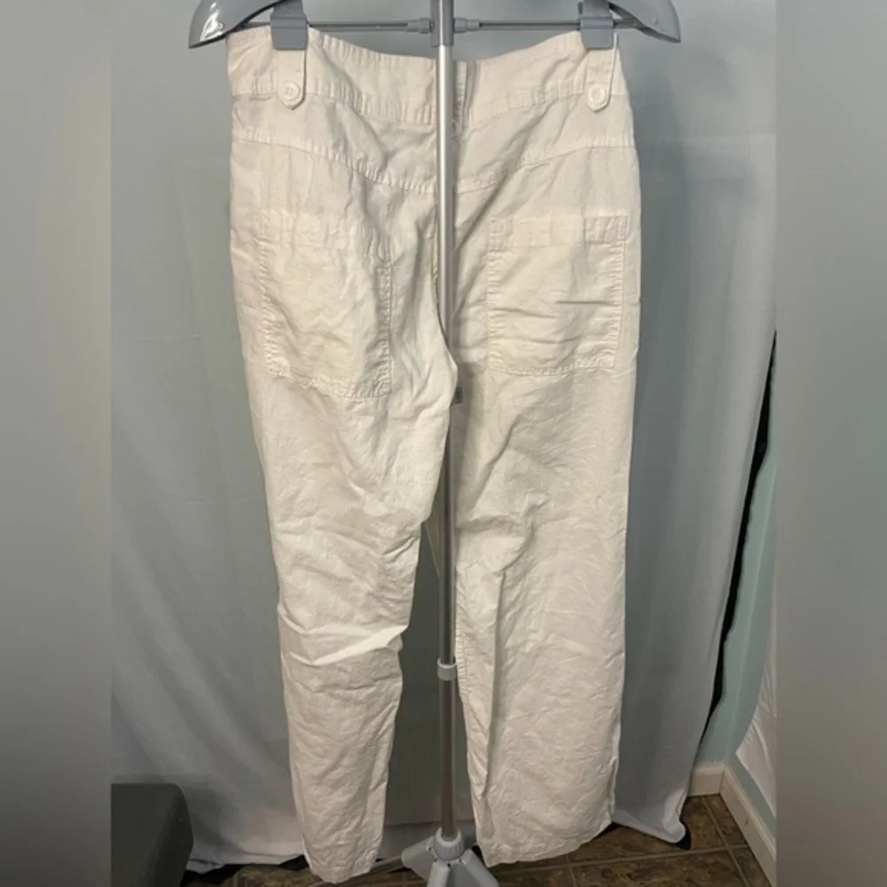 H&M Linen Blend Trousers Women 12 Cream Straight Leg Casual Summer Pants